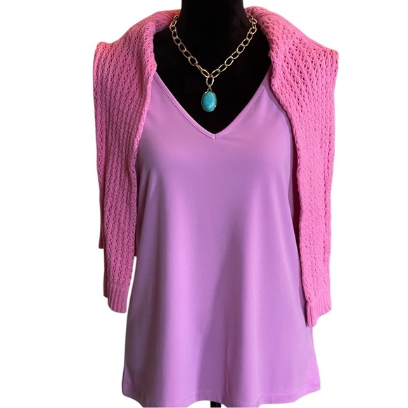SUSAN GRAVER LIQUID KNIT PINK V NECK TANK TOP SZ SM - Picture 3 of 8